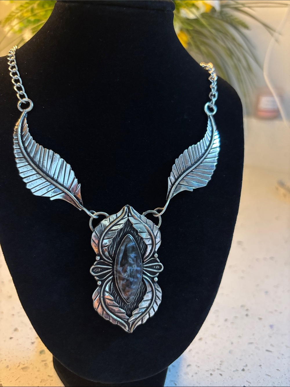 Sterling Silver Stick Agate Gemstone Fashion Necklace - Picture 2 of 8